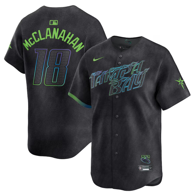 Men's Tampa Bay Rays #18 Shane McClanahan Charcoal 2024 City Connect Limited Stitched Baseball Jersey